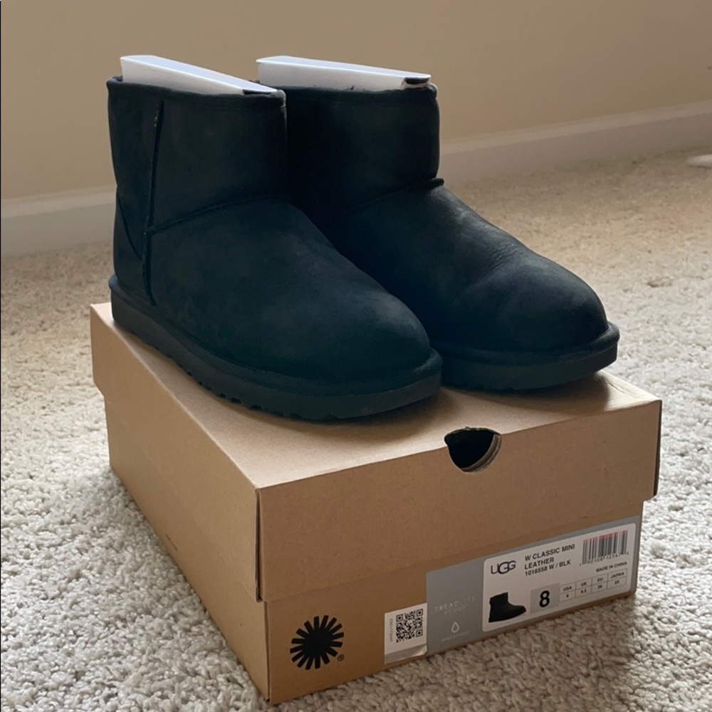 UGG Australia Black Leather Water Resistant Mini